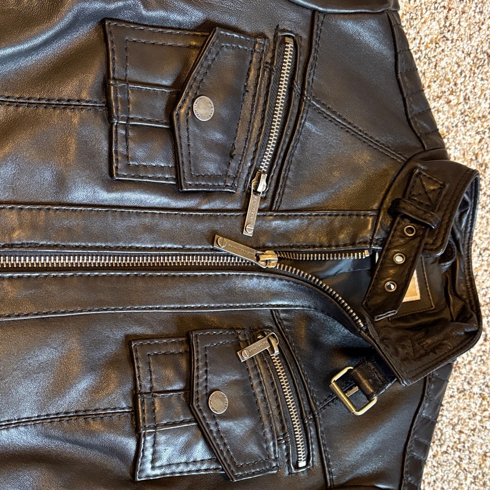 Michael Kors Black Leather Jacket for Women - Picture 4 of 9
